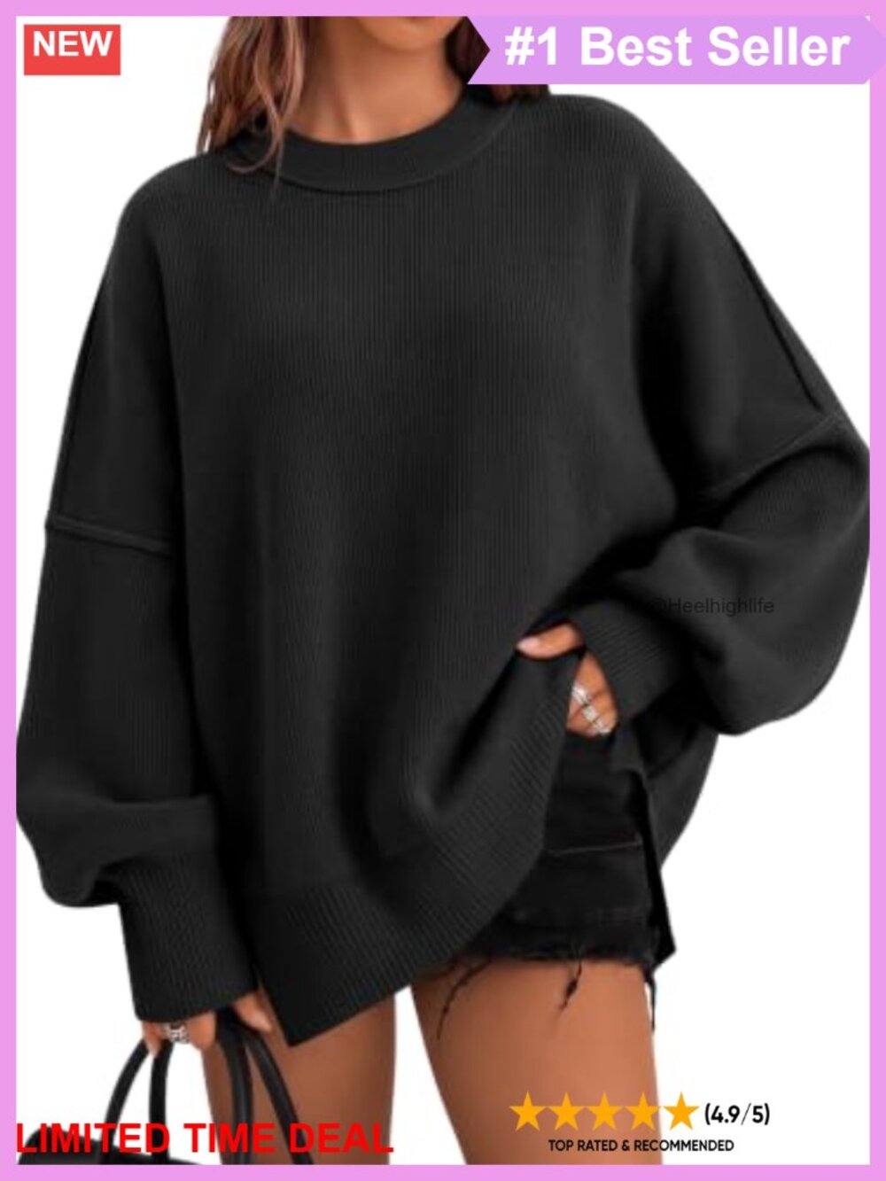 Oversized Crewneck Long Sleeve Sweater Pullover Viscose Blend